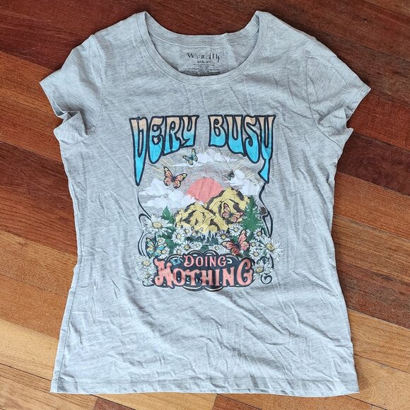 Wound Up Juniors Gray "Very Busy Doing Nothing" Graphic T-Shirt Size XXXL - Picture 6 of 14